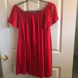 Red ASOS off the shoulder dress